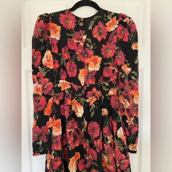 The Kooples Silk Black Pink Orange Floral Long Sleeve Button Formal Ruffle Dress - Picture 10 of 16